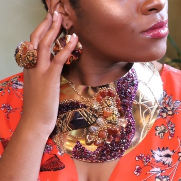 Gold Plated Choker, Ring and Earrings SET - Picture 1 of 12